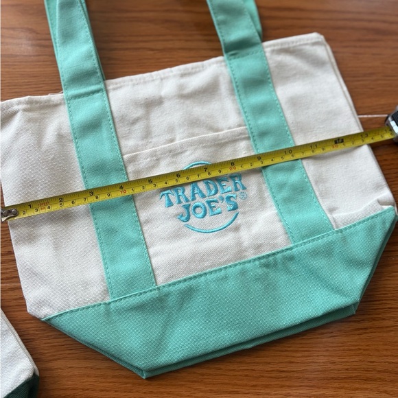 NWT Trader Joe’s 2 Canvas Mini Tote Bags - Green and Teal - Picture 8 of 11